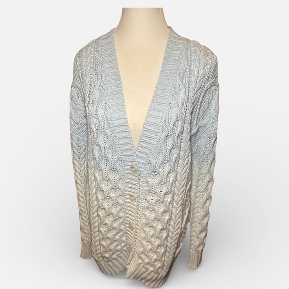 Ellie Mae Ombré Cable Knit Cardigan XS Blue Ivory Button Front Oversized - Picture 3 of 10